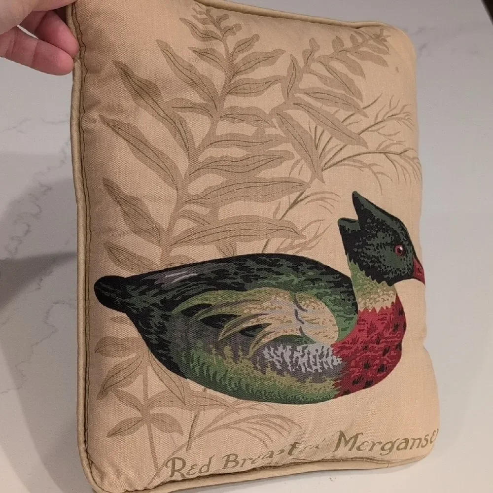 Red Breasted Merganser Decorative Pillow Rustic Cottage Lake Cabin